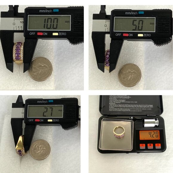 Gold Vermeil Sterling Silver 925 Prong Set Oval Amethyst CZ Wide Band Ring Sz 9 - Picture 11 of 16